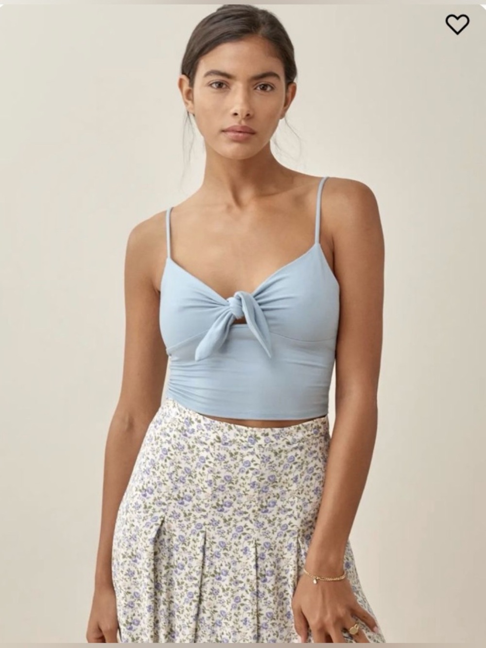 Reformation Light Blue Tie-Front Cropped Cami